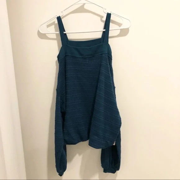 NWT Free People Sistine Cold Shoulders Hacci Sweater Top - Turquoise Size XS - Picture 6 of 10